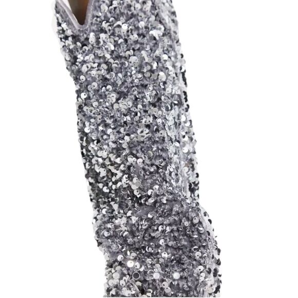 Steve Madden hi heel Boots Tyrus silver Sequin - Picture 9 of 10